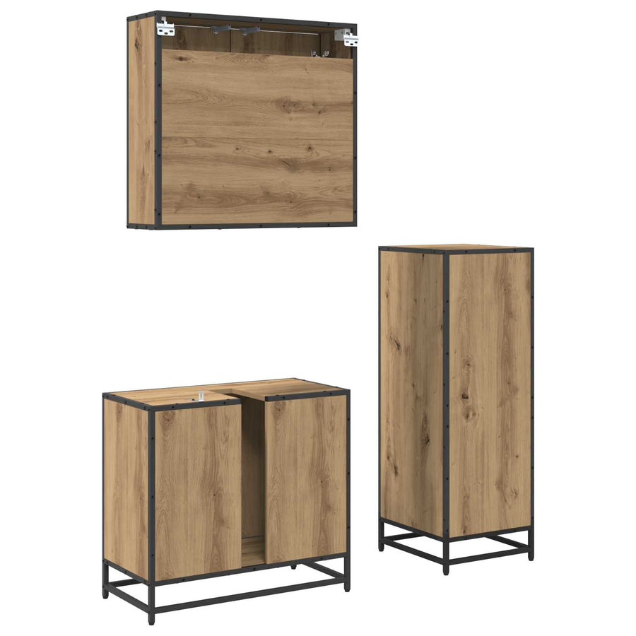 Badkamermeubelset met lade 3 pcs Artisan Eiken Bewerkt hout