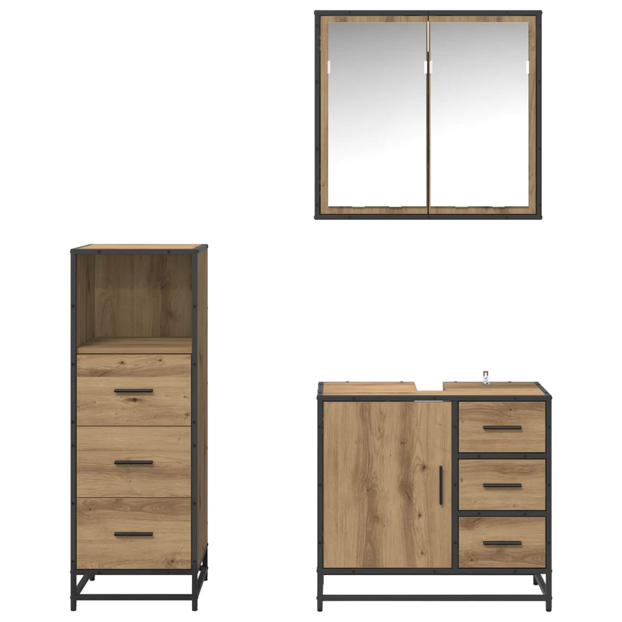 Badkamermeubelset met lade 3 pcs Artisan Eiken Bewerkt hout