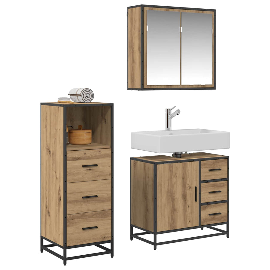Badkamermeubelset met lade 3 pcs Artisan Eiken Bewerkt hout