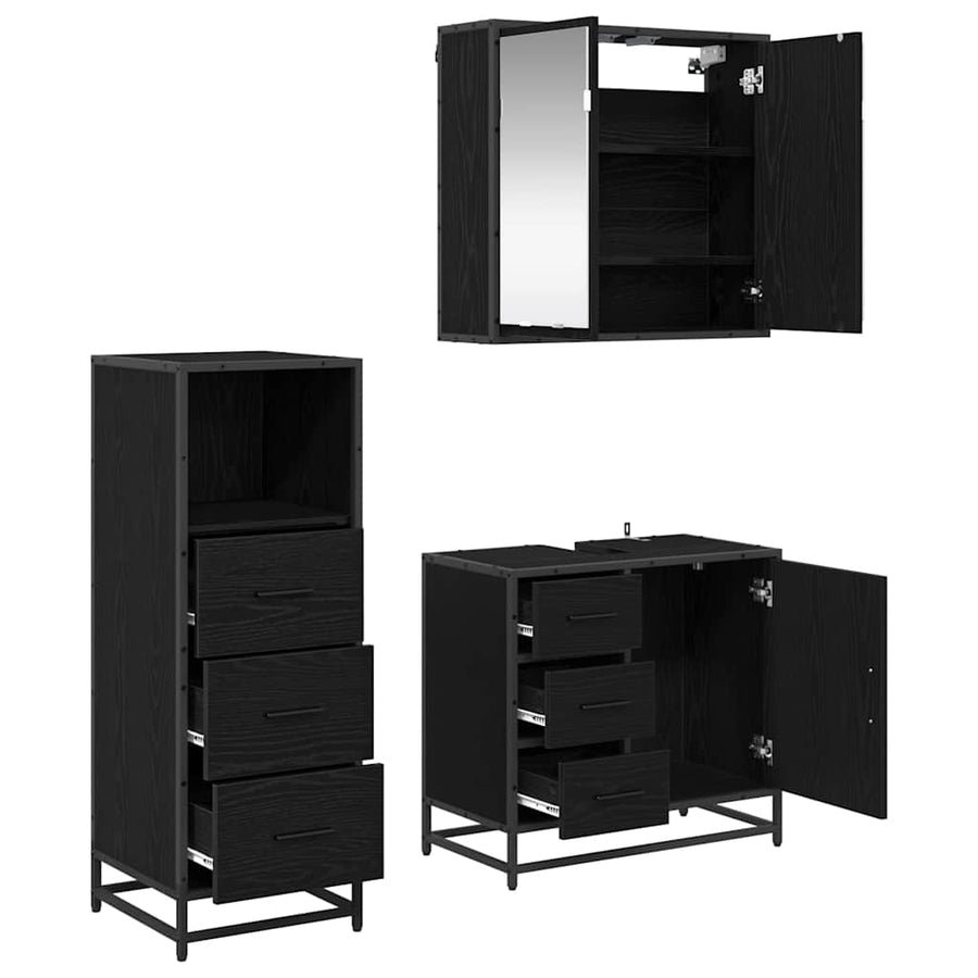 Badkamermeubelset met lade 3 pcs Zwart eiken 35 x 37,5 x 100 cm