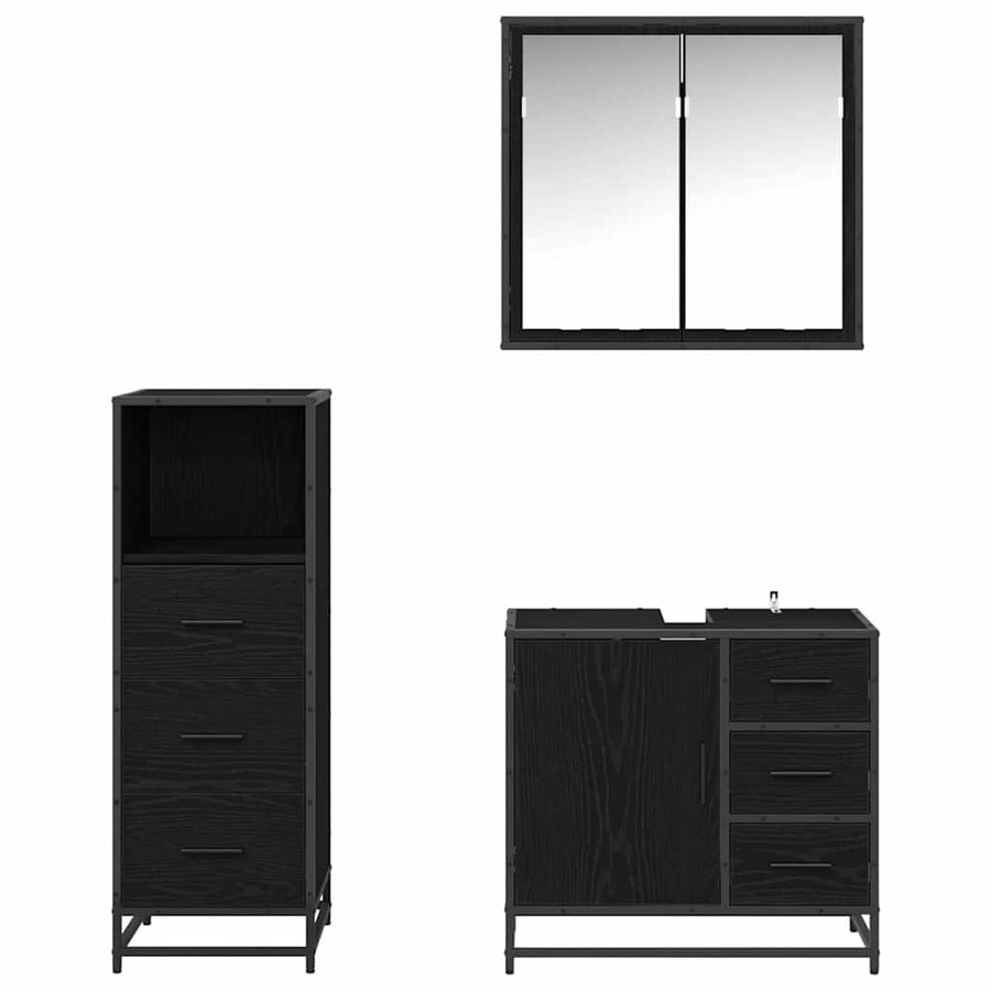 Badkamermeubelset met lade 3 pcs Zwart eiken 35 x 37,5 x 100 cm