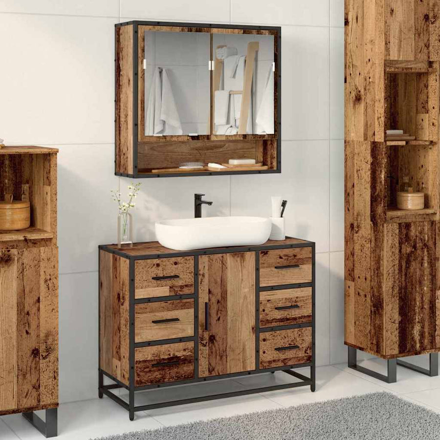 Badkamermeubelset 2 Pcs 80 X 33 X 60 Cm Bewerkt Hout Oud hout