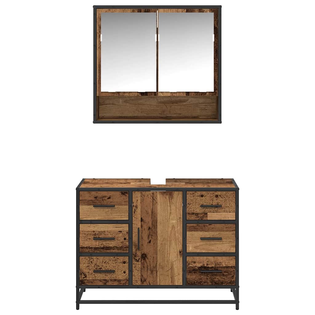 Badkamermeubelset 2 Pcs 80 X 33 X 60 Cm Bewerkt Hout Oud hout