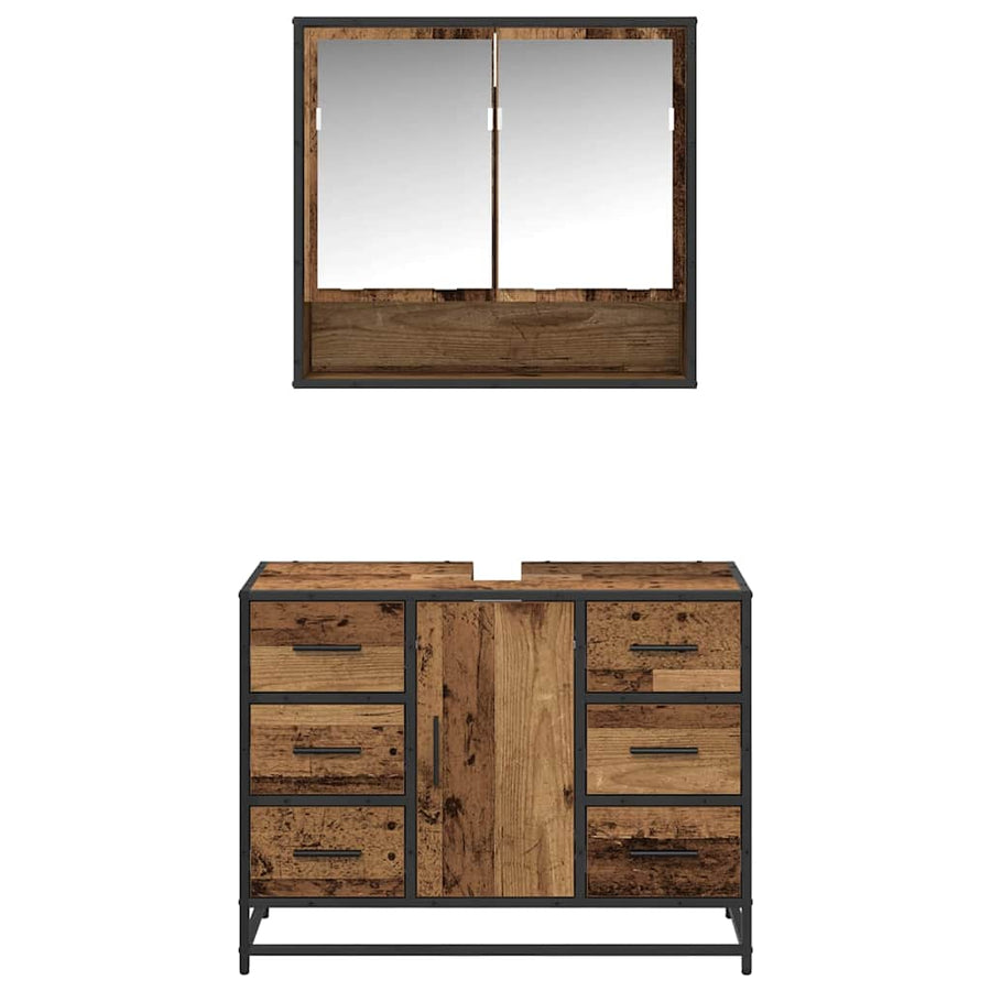 Badkamermeubelset 2 Pcs 80 X 33 X 60 Cm Bewerkt Hout Oud hout