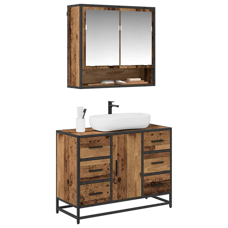 Badkamermeubelset 2 Pcs 80 X 33 X 60 Cm Bewerkt Hout Oud hout