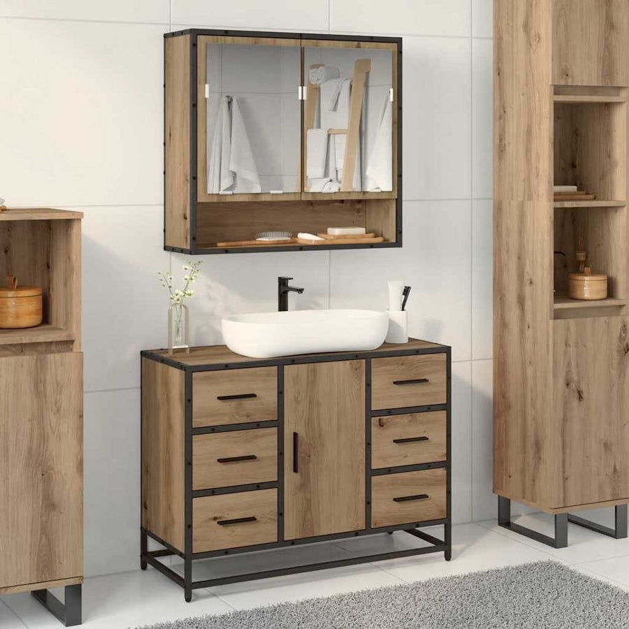 Badkamermeubelset 2 Pcs Artisanaal Eikenkleurig Bewerkt Hout