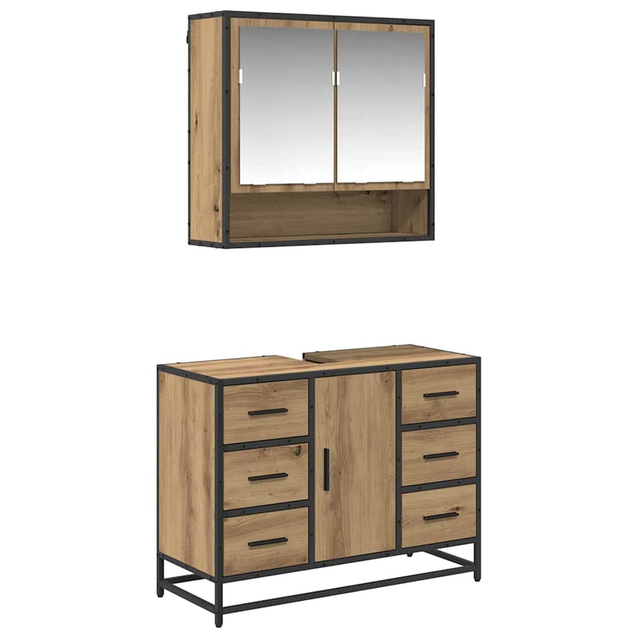 Badkamermeubelset 2 Pcs Artisanaal Eikenkleurig Bewerkt Hout