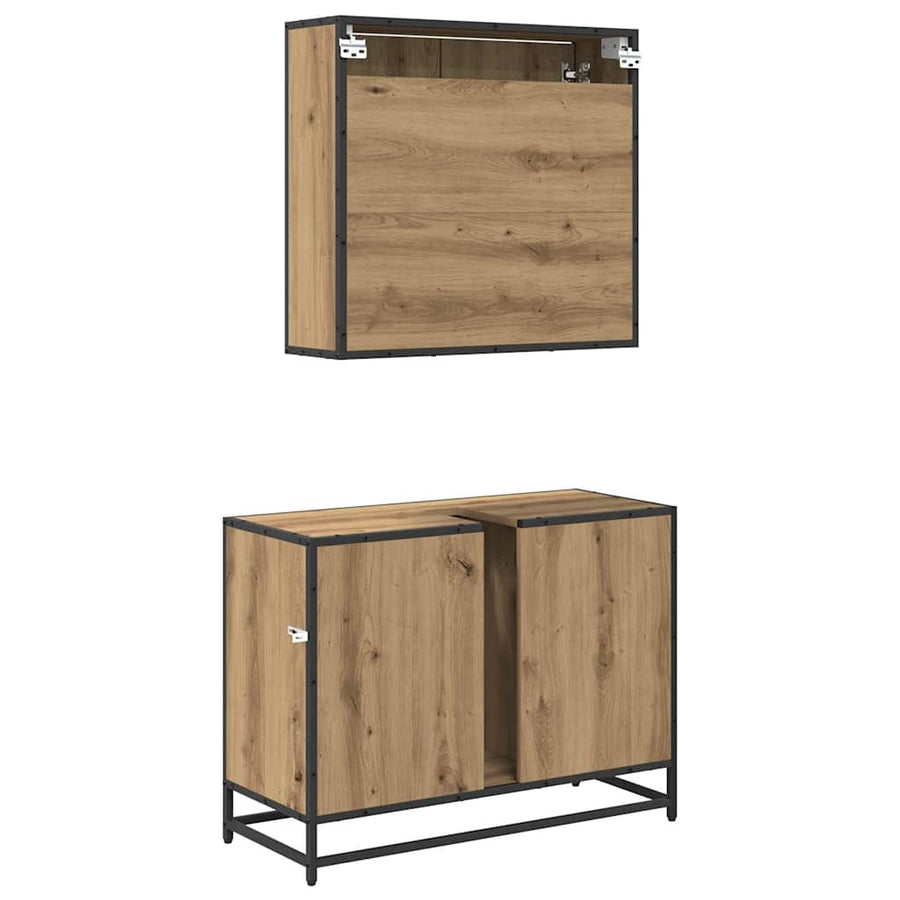 Badkamermeubelset 2 Pcs Artisanaal Eikenkleurig Bewerkt Hout