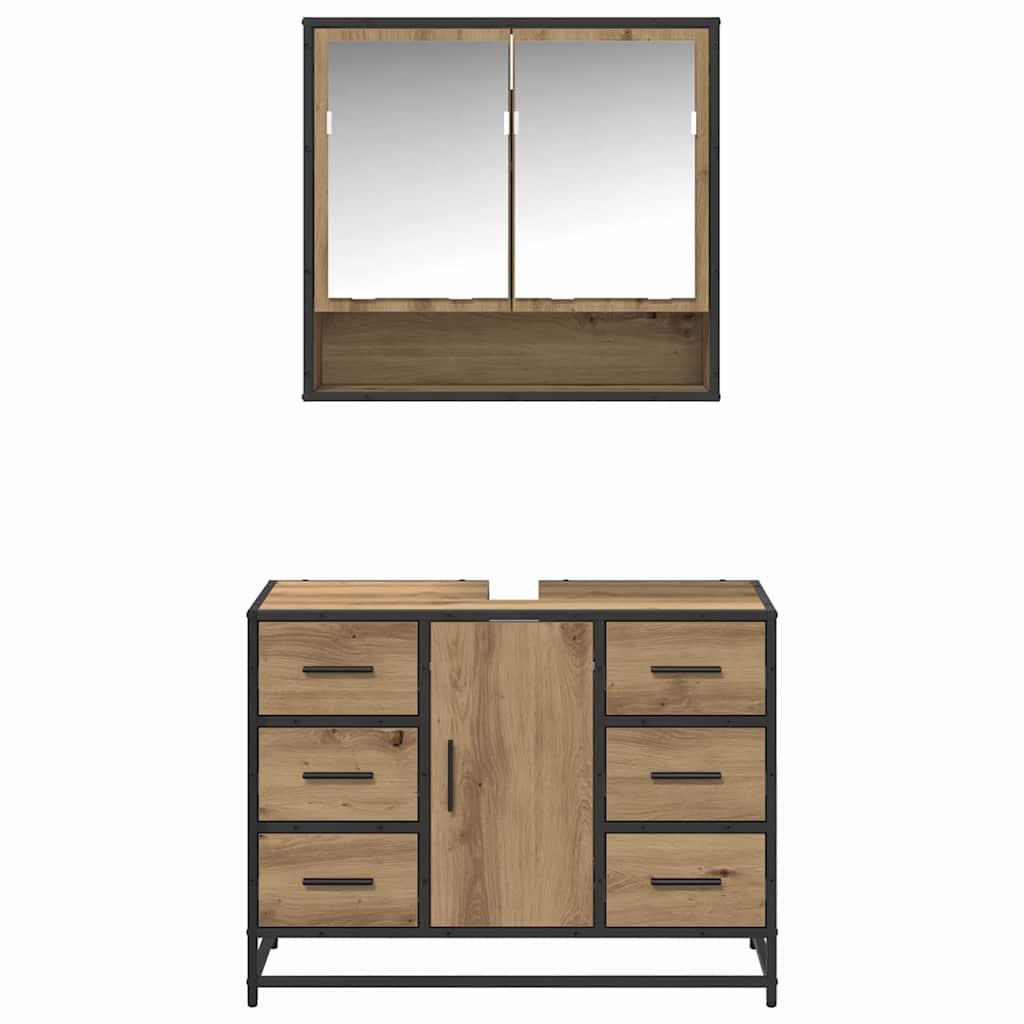 Badkamermeubelset 2 Pcs Artisanaal Eikenkleurig Bewerkt Hout