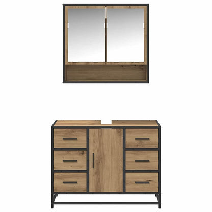 Badkamermeubelset 2 Pcs Artisanaal Eikenkleurig Bewerkt Hout
