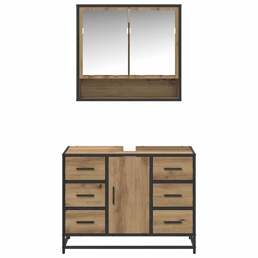 Badkamermeubelset 2 Pcs Artisanaal Eikenkleurig Bewerkt Hout