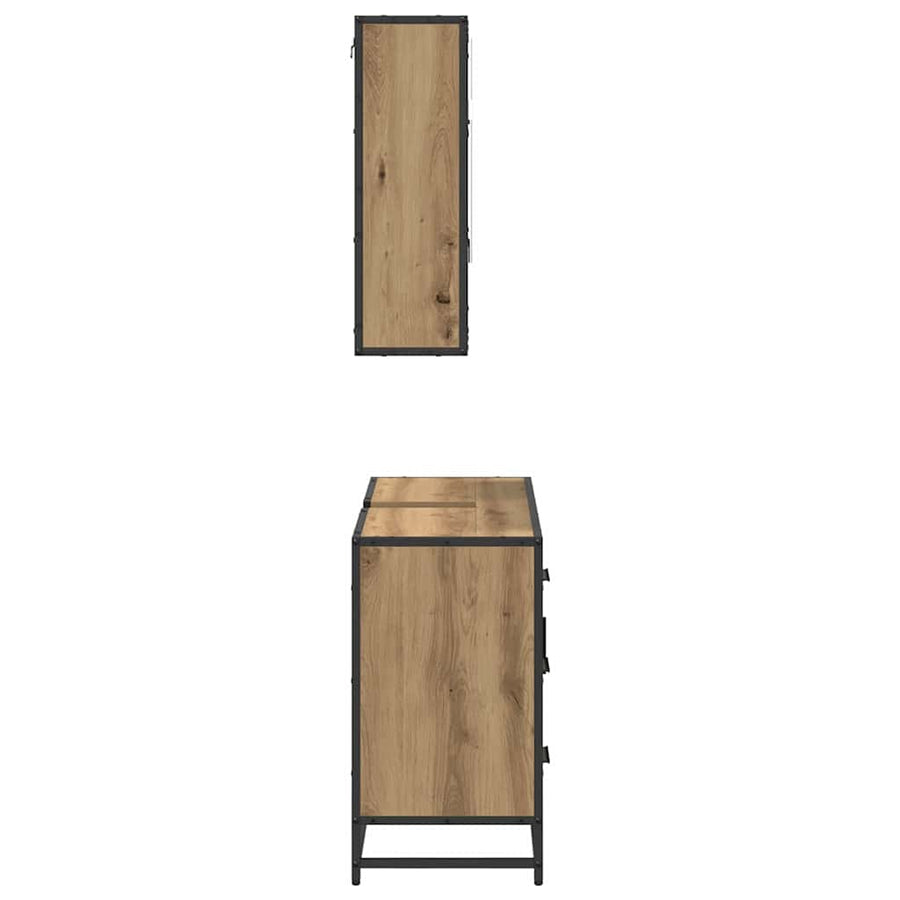 Badkamermeubelset 2 Pcs Artisanaal Eikenkleurig Bewerkt Hout