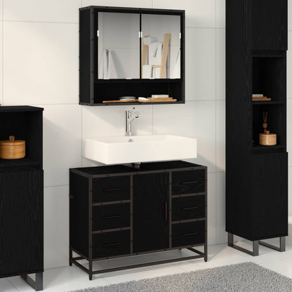 Badkamermeubelset met lade 2 pcs Zwart Eiken Bewerkt hout