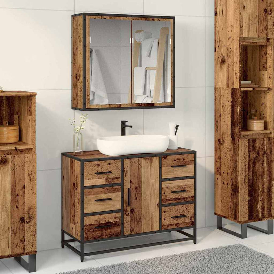 Badkamermeubelset 2 Pcs 80 X 33 X 60 Cm Bewerkt Hout Oud hout