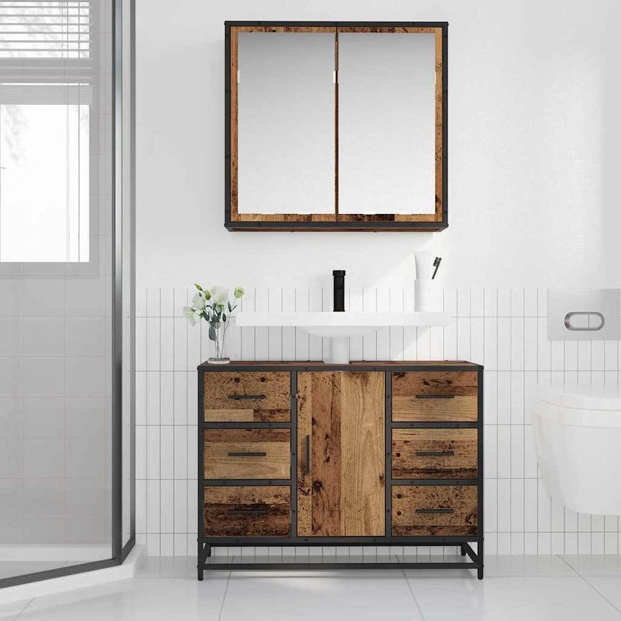 Badkamermeubelset 2 Pcs 80 X 33 X 60 Cm Bewerkt Hout Oud hout