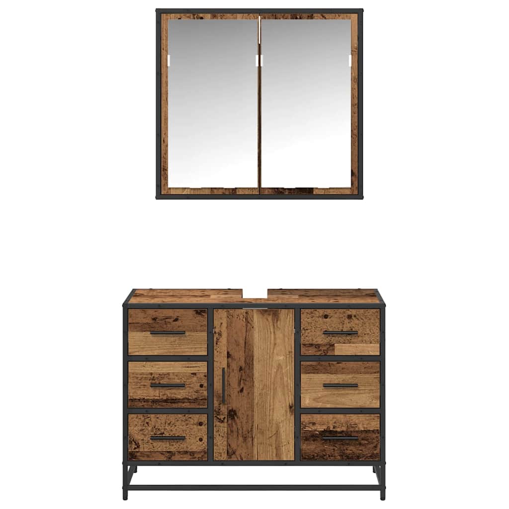 Badkamermeubelset 2 Pcs 80 X 33 X 60 Cm Bewerkt Hout Oud hout