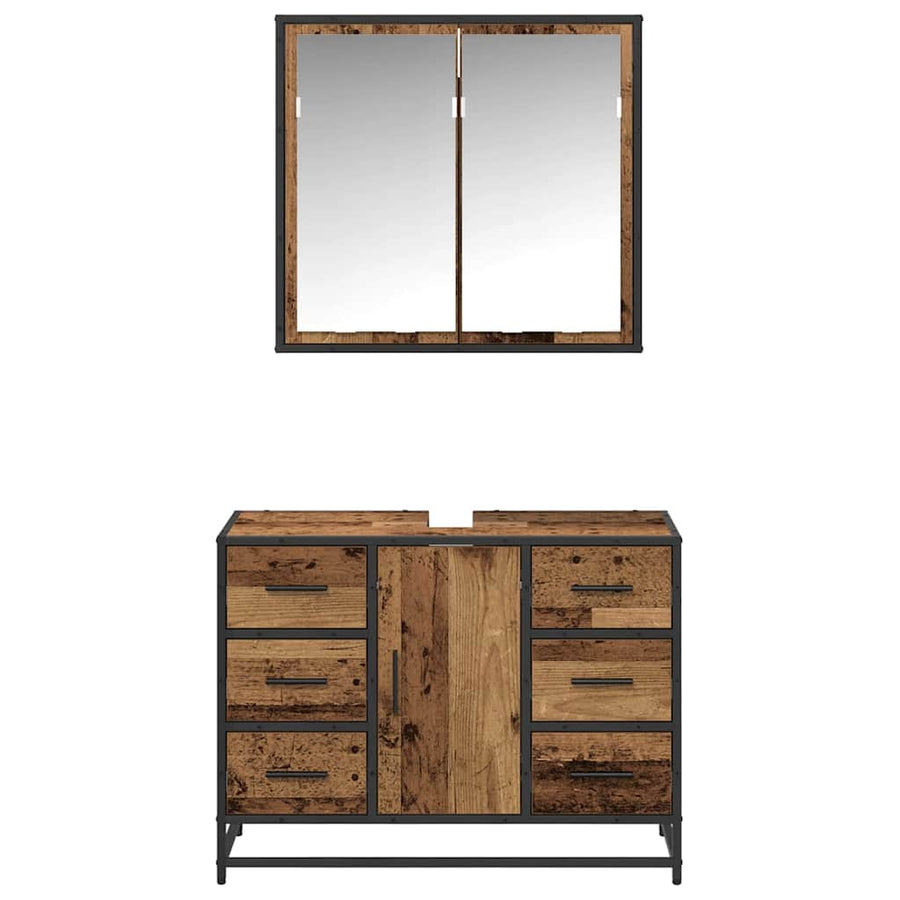 Badkamermeubelset 2 Pcs 80 X 33 X 60 Cm Bewerkt Hout Oud hout