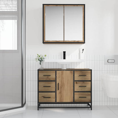 Badkamermeubelset 2 Pcs Artisanaal Eikenkleurig Bewerkt Hout