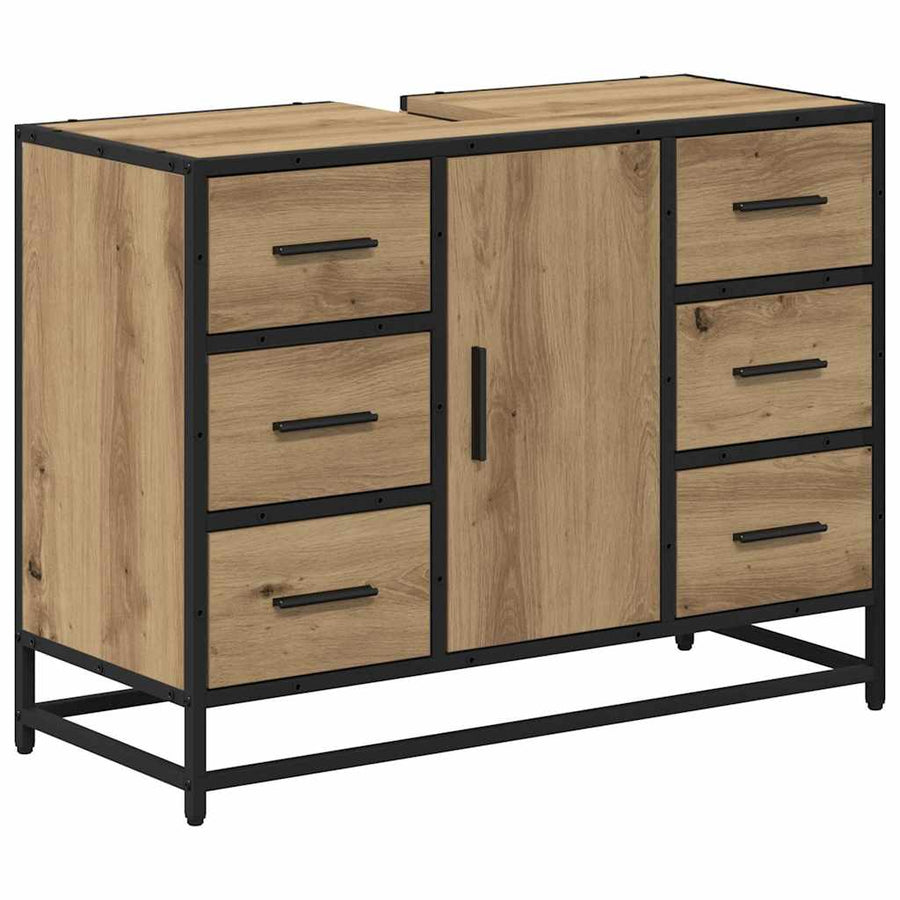Badkamermeubelset 2 Pcs Artisanaal Eikenkleurig Bewerkt Hout