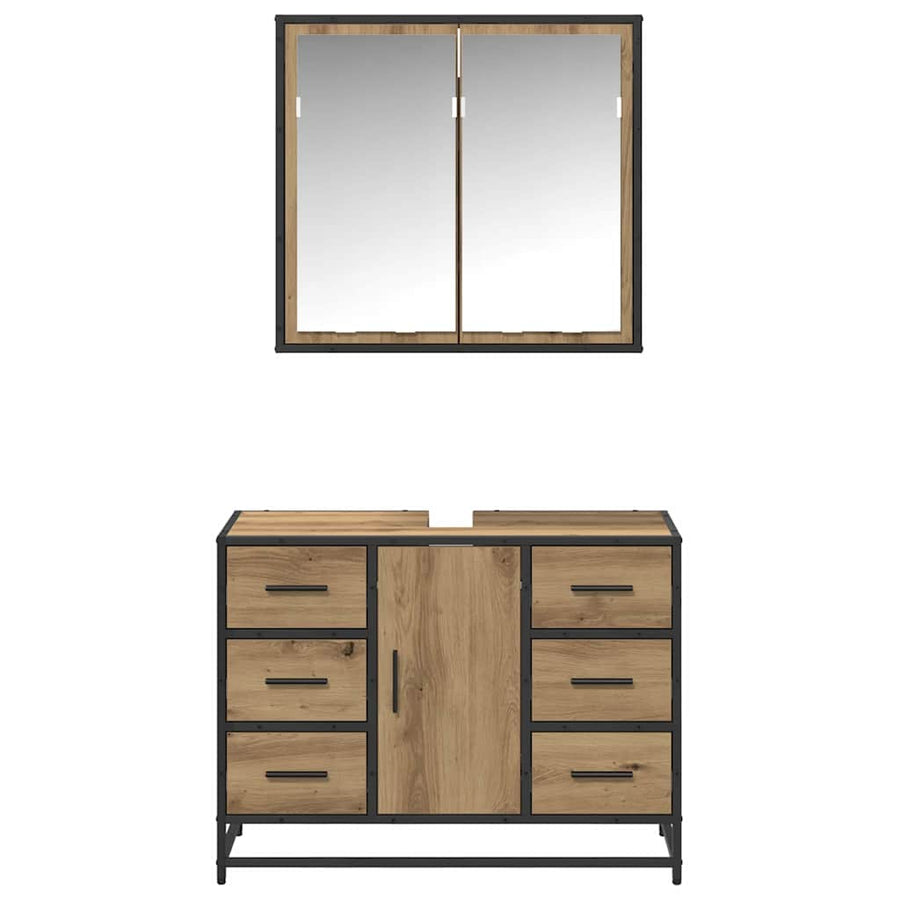 Badkamermeubelset 2 Pcs Artisanaal Eikenkleurig Bewerkt Hout