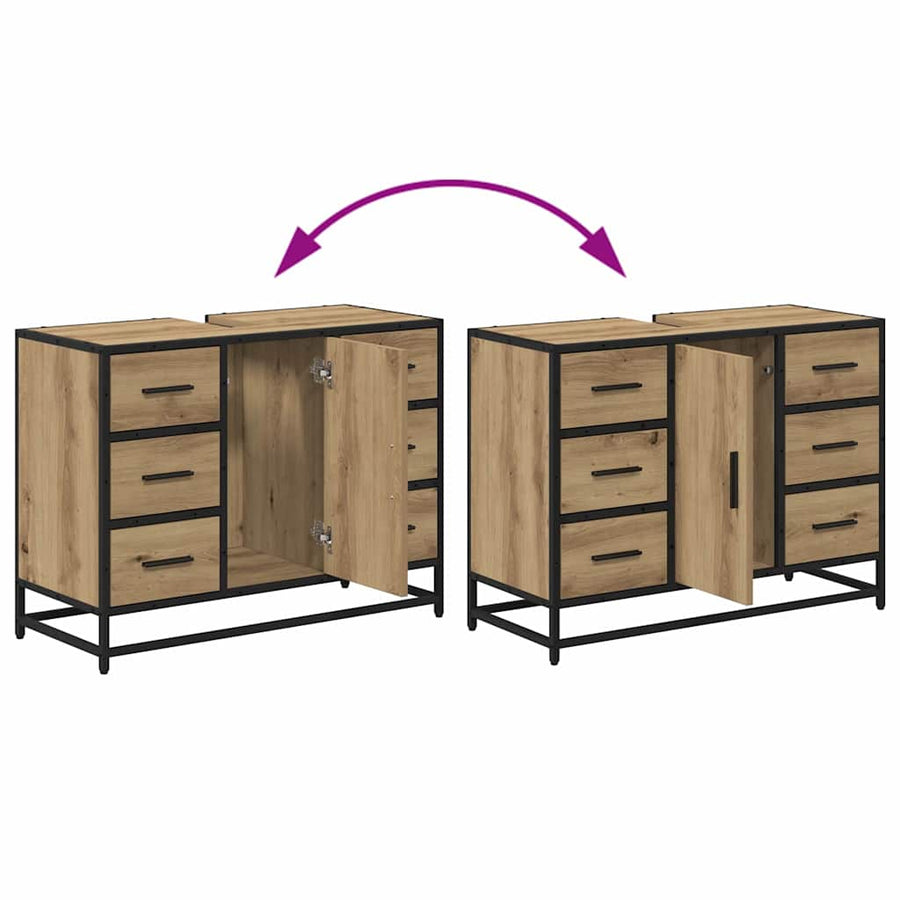 Badkamermeubelset 2 Pcs Artisanaal Eikenkleurig Bewerkt Hout