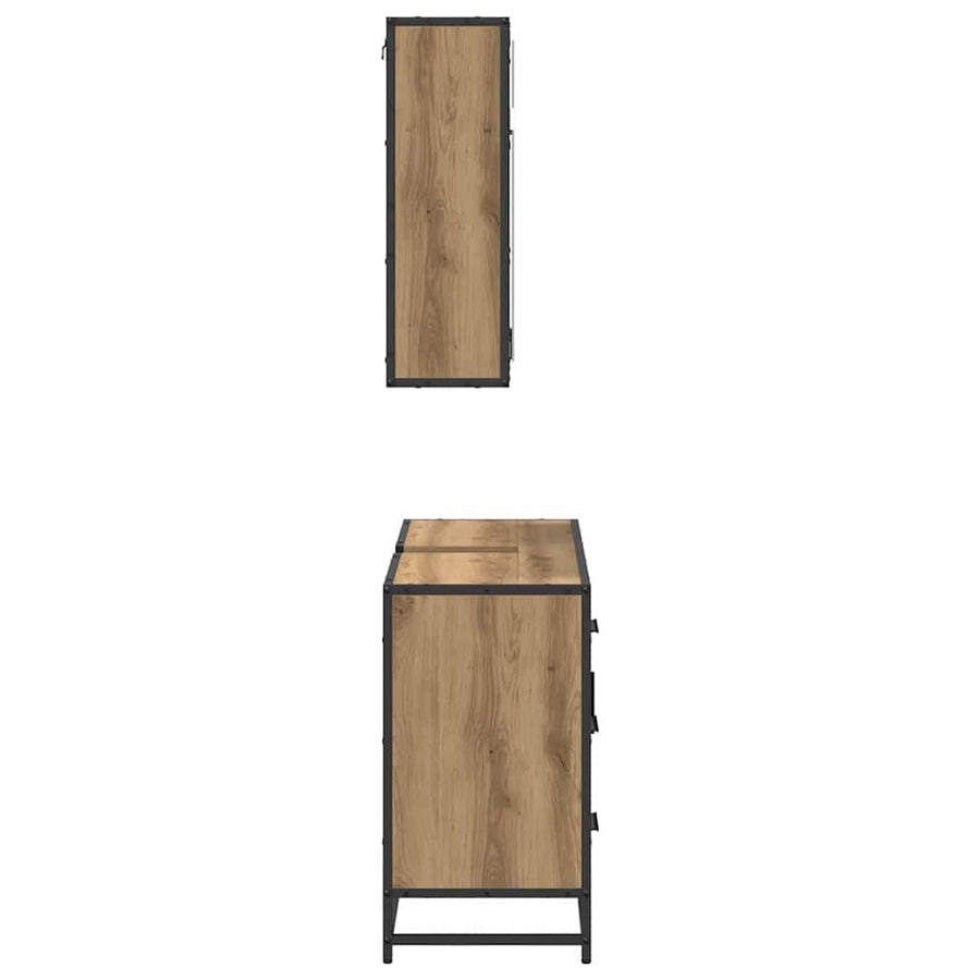 Badkamermeubelset 2 Pcs Artisanaal Eikenkleurig Bewerkt Hout