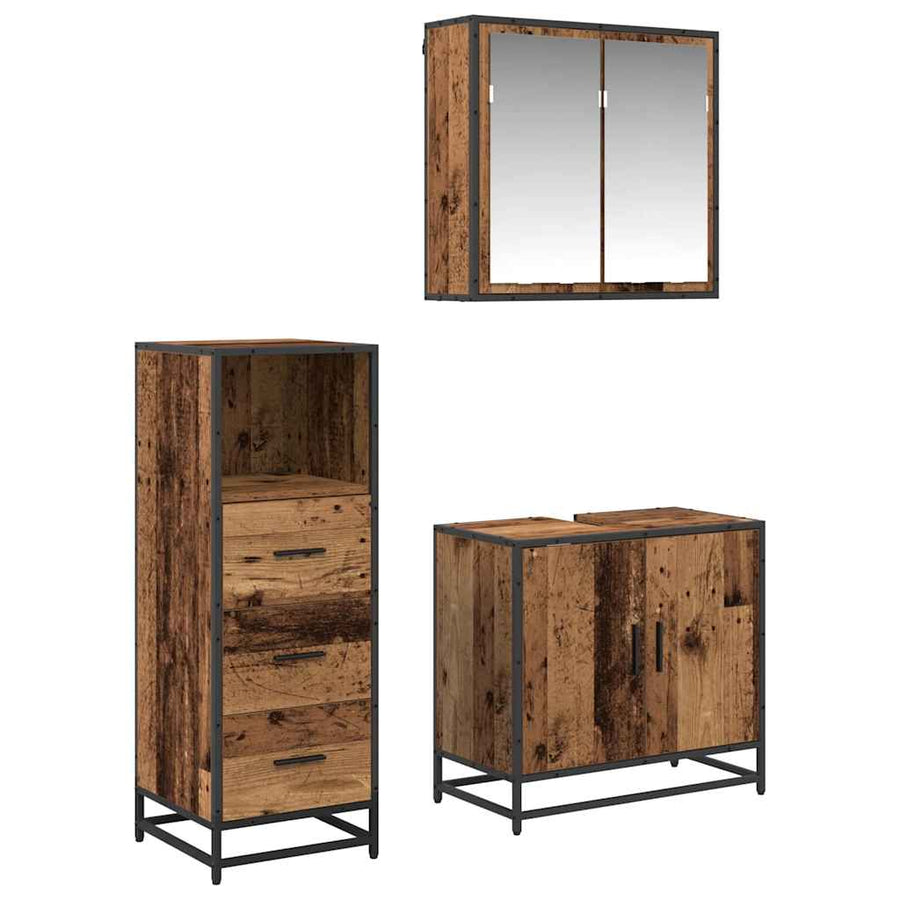 Badkamermeubelset 3 pcs Oud hout 65 x 33 x 60 cm Bewerkt hout