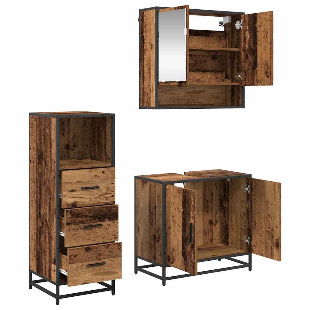 Badkamermeubelset 3 pcs Oud hout 65 x 33 x 60 cm Bewerkt hout