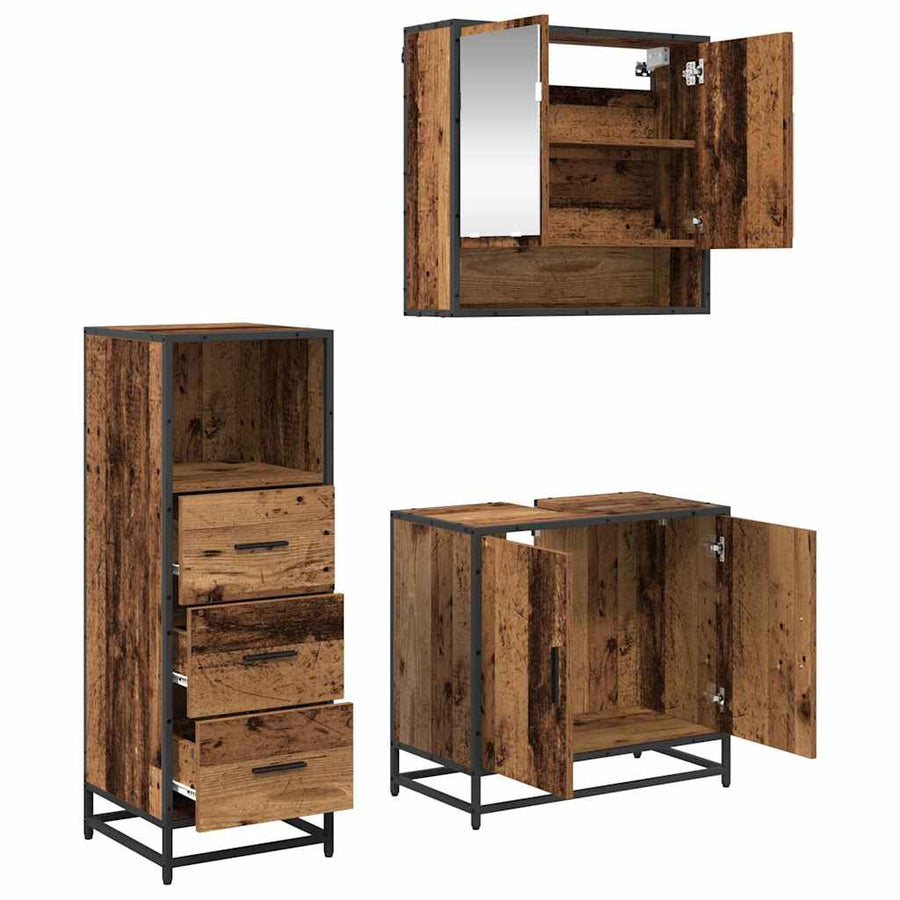 Badkamermeubelset 3 pcs Oud hout 65 x 33 x 60 cm Bewerkt hout