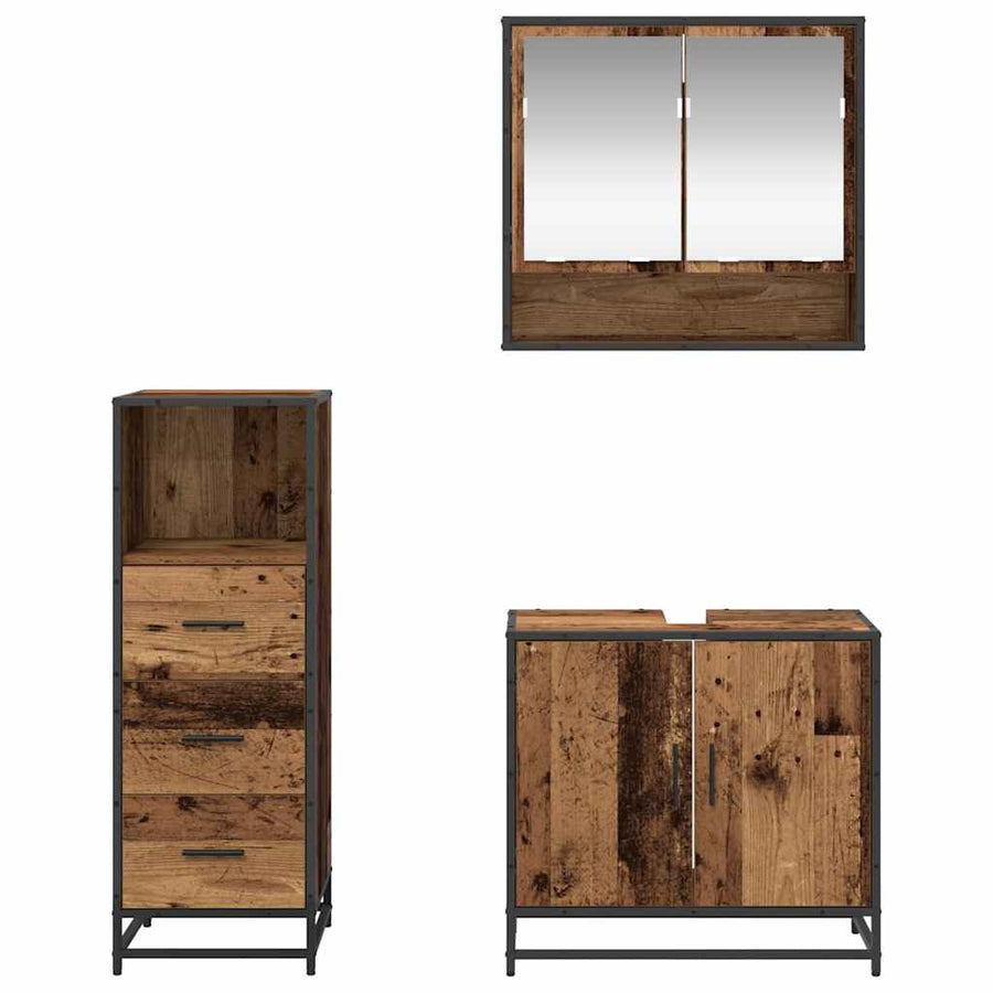 Badkamermeubelset 3 pcs Oud hout 65 x 33 x 60 cm Bewerkt hout