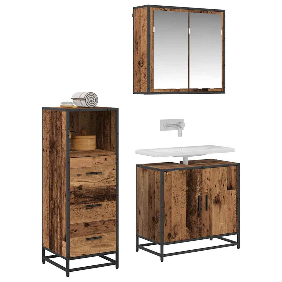 Badkamermeubelset 3 pcs Oud hout 65 x 33 x 60 cm Bewerkt hout