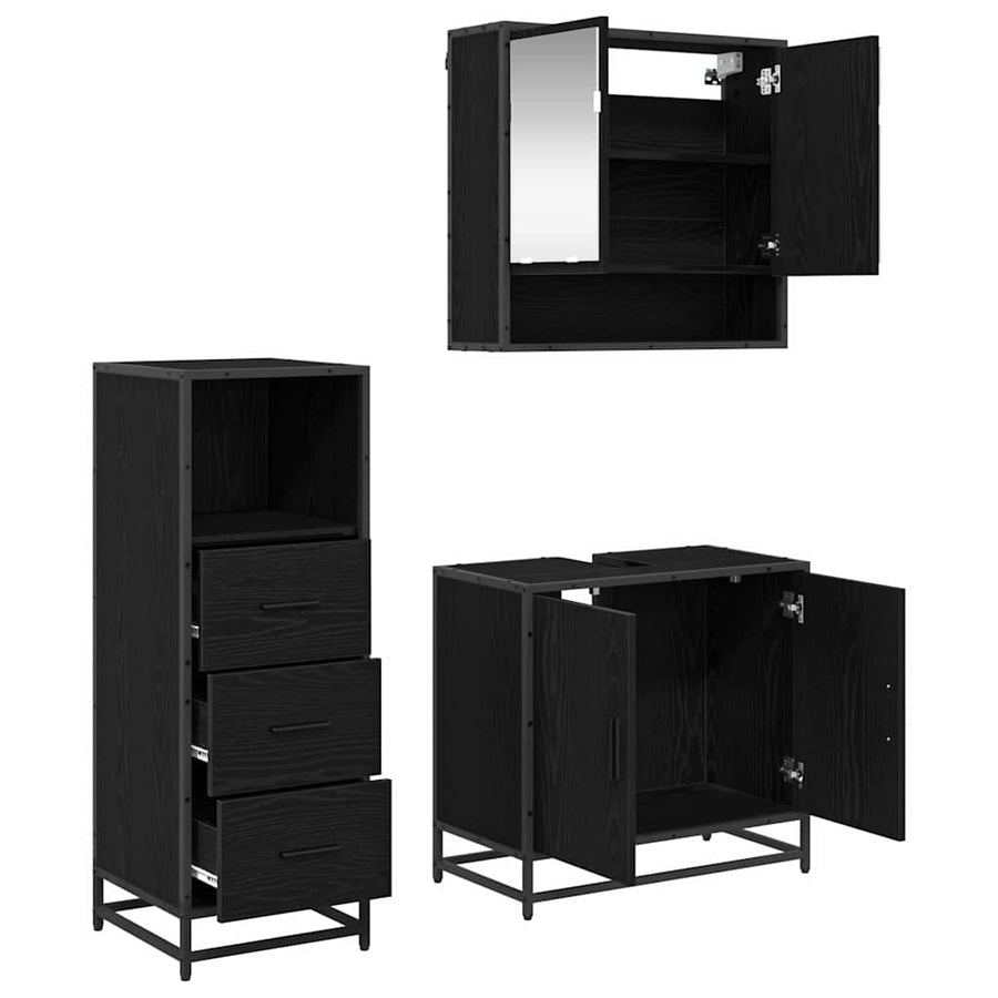 Badkamermeubelset met lade 3 pcs Zwart eiken 65 x 33 x 60 cm