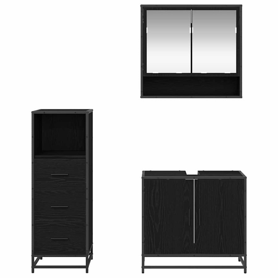 Badkamermeubelset met lade 3 pcs Zwart eiken 65 x 33 x 60 cm