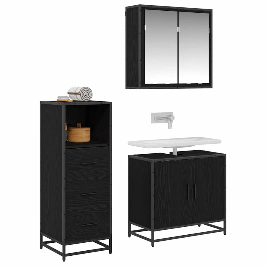 Badkamermeubelset met lade 3 pcs Zwart eiken 65 x 33 x 60 cm