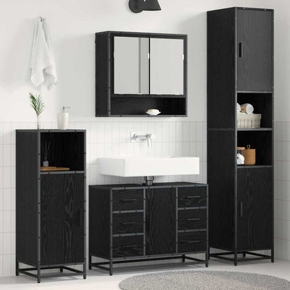 Badkamermeubelset met lade 4 pcs Zwart Eiken Bewerkt hout