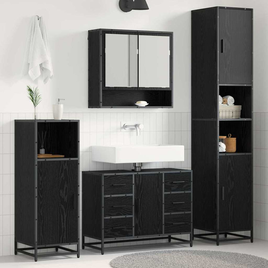 Badkamermeubelset met lade 4 pcs Zwart Eiken Bewerkt hout