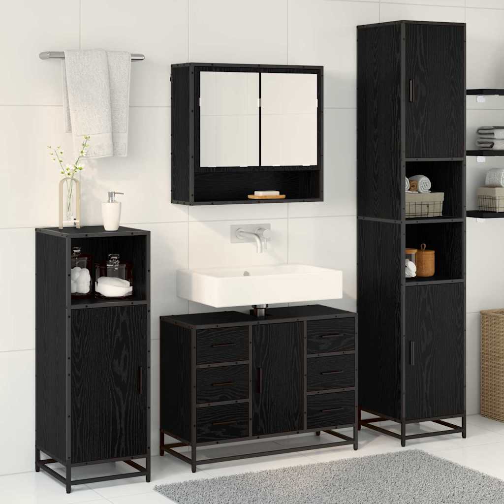 Badkamermeubelset met lade 4 pcs Zwart Eiken Bewerkt hout