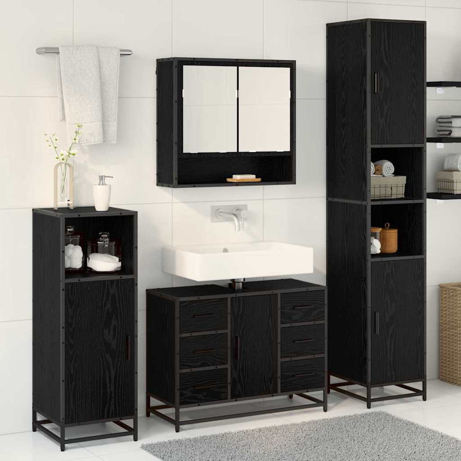 Badkamermeubelset met lade 4 pcs Zwart Eiken Bewerkt hout