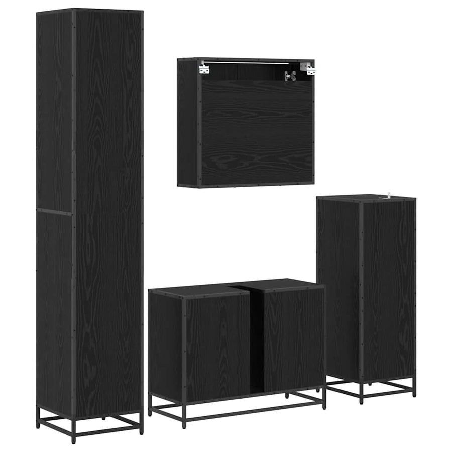 Badkamermeubelset met lade 4 pcs Zwart Eiken Bewerkt hout