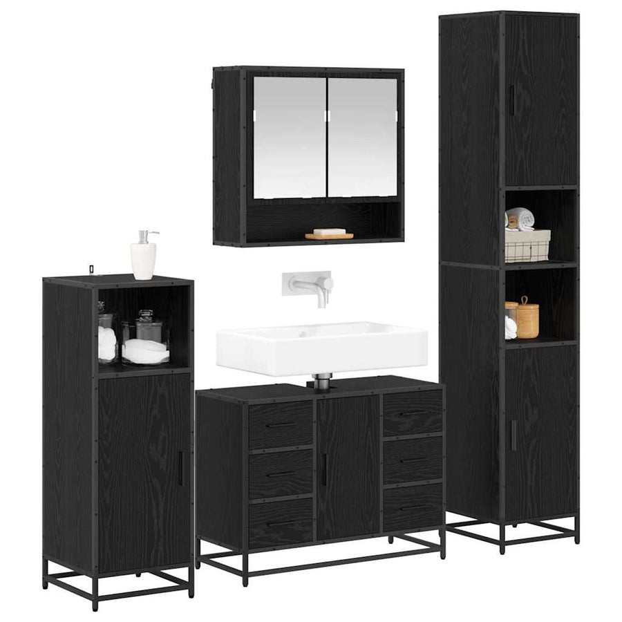 Badkamermeubelset met lade 4 pcs Zwart Eiken Bewerkt hout