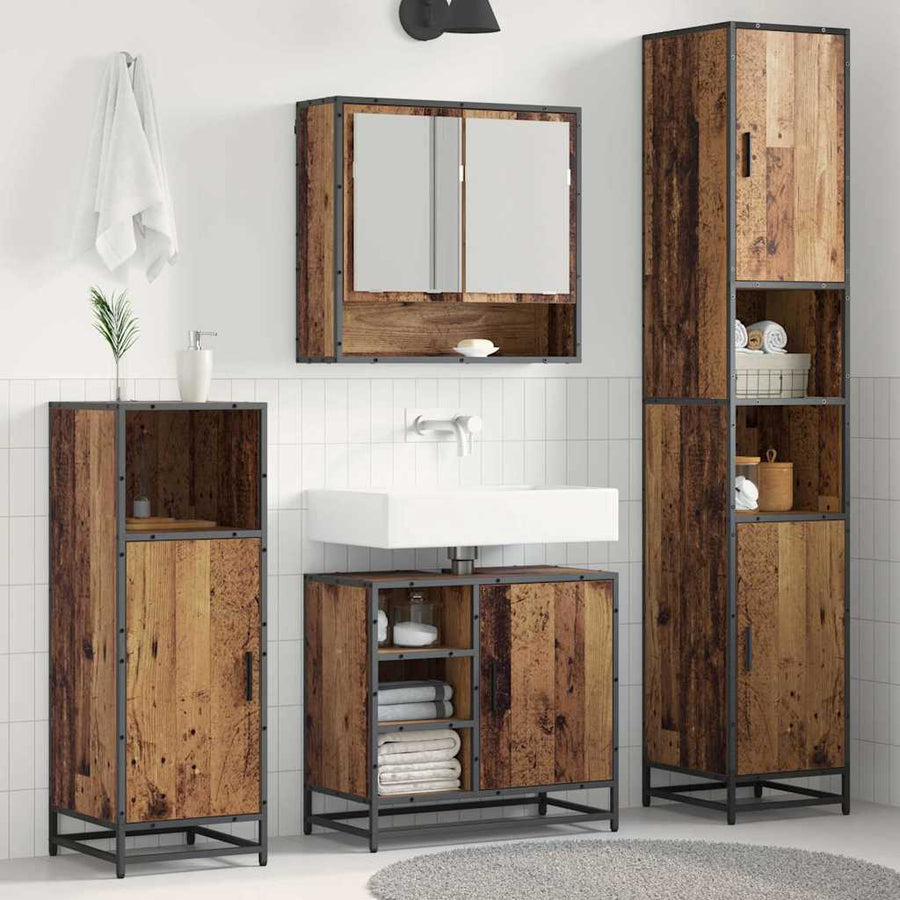 Badkamermeubelset met plank 3 pcs Oud Hout Bewerkt hout