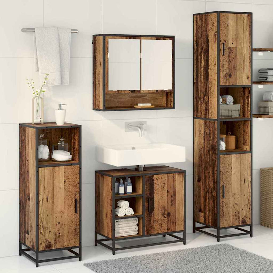 Badkamermeubelset met plank 3 pcs Oud Hout Bewerkt hout