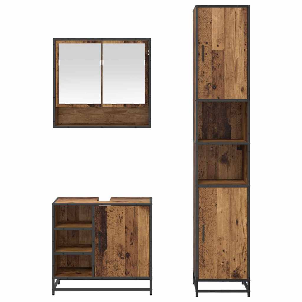 Badkamermeubelset met plank 3 pcs Oud Hout Bewerkt hout