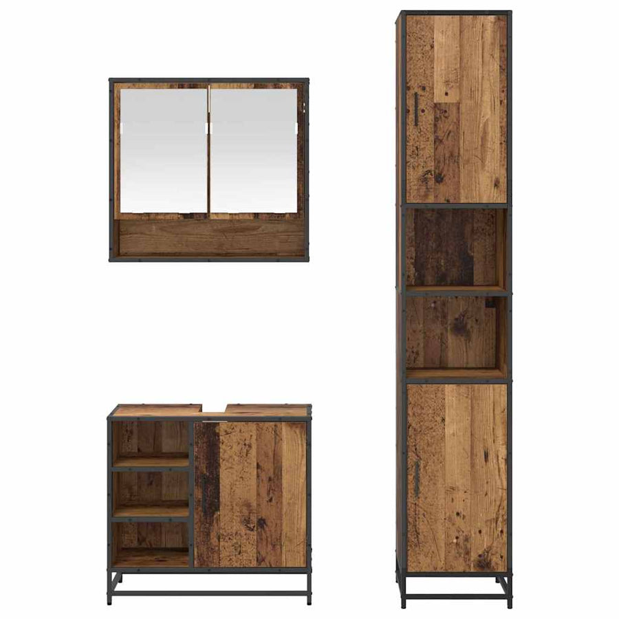 Badkamermeubelset met plank 3 pcs Oud Hout Bewerkt hout
