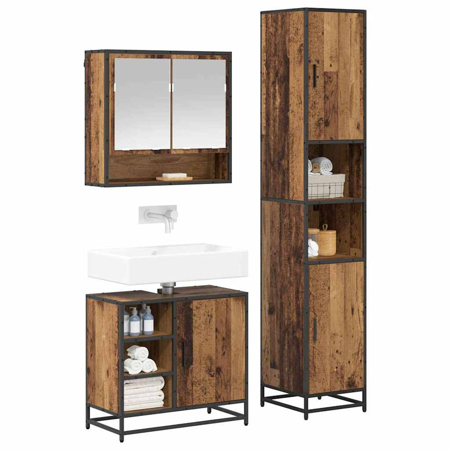 Badkamermeubelset met plank 3 pcs Oud Hout Bewerkt hout