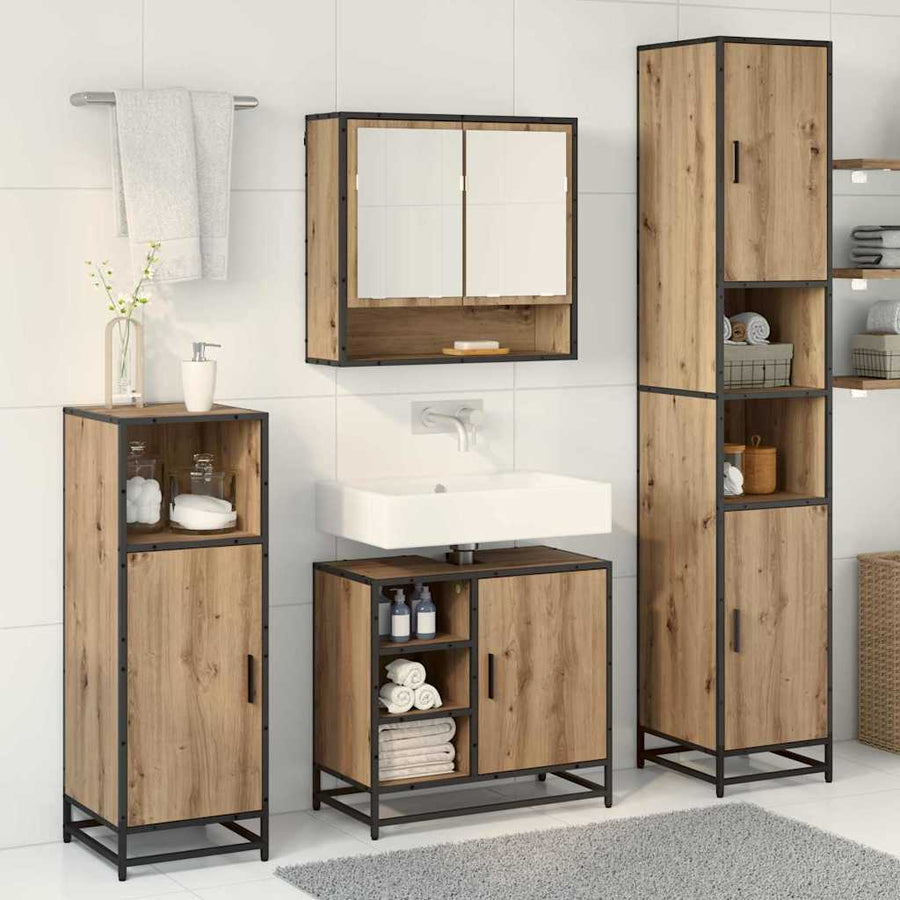 Badkamermeubelset met plank 3 pcs Artisan Eiken Bewerkt hout