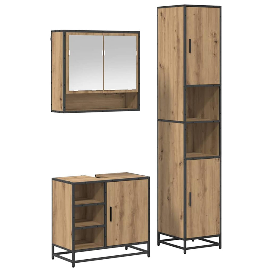 Badkamermeubelset met plank 3 pcs Artisan Eiken Bewerkt hout