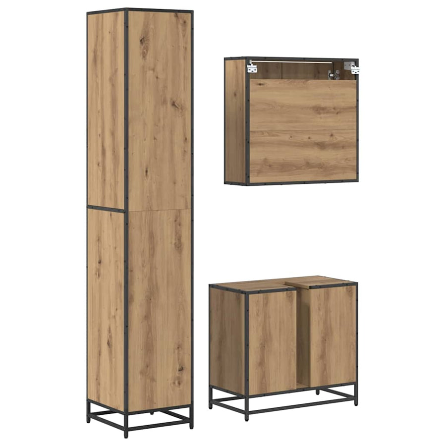 Badkamermeubelset met plank 3 pcs Artisan Eiken Bewerkt hout