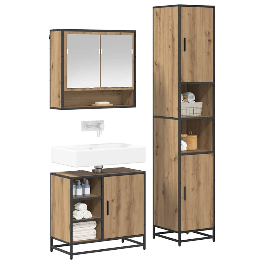 Badkamermeubelset met plank 3 pcs Artisan Eiken Bewerkt hout