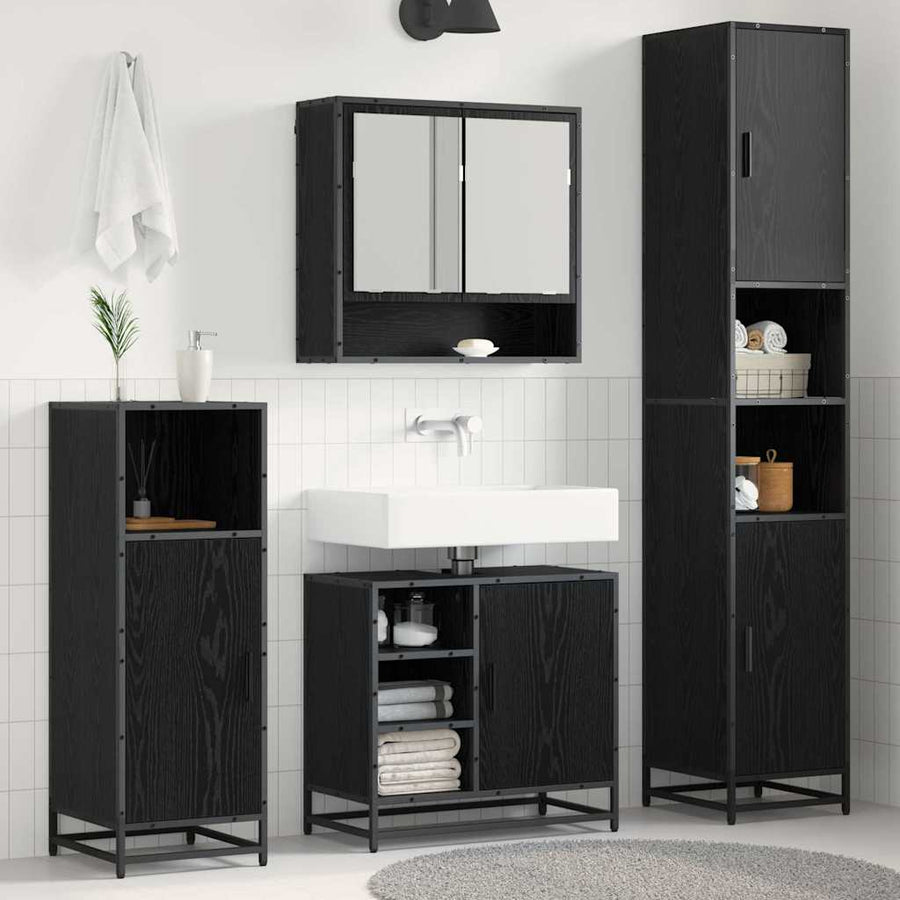 Badkamermeubelset met plank 3 pcs Zwart Eiken Bewerkt hout